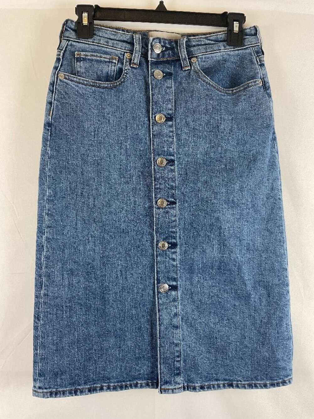 Everlane The Denim Pencil Skirt 25 Blue Button Front